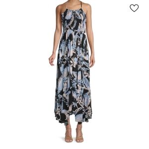 Free People Black and Blue Floral Maxi Dress HEAT WAVE FOLIAGE - SZ M